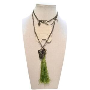 Disney Parks Heart Locket Necklace with Green Tassel – Antiqued Brass Chain 20”